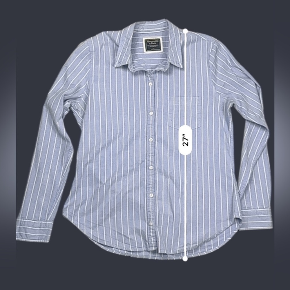 Abercrombie & Fitch Women’s Blue Striped Button Down Cotton Blend Shirt – Size L - Picture 13 of 16